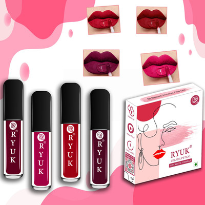 RYUK Airy Matte Liquid Lipstick Non Sticky Truly Luxe Formulation No Paraben(Set-1)(Maroon, Magenta, Red, Wine, 12 ml)