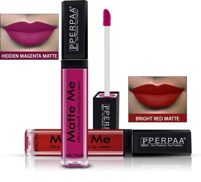 Perpaa One Stroke Matte Me Liquid Lipstick Pack of 2(Hidden Magenta , Bright Red, 5 ml)