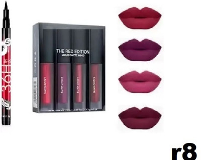QRIOS RED EDITION 4 PCS LIPSTICK SET WITH 36 H EYELINER (2 ITEM ) (RED, 10 g).R8(RED, 3.5 ml)