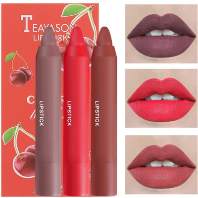 My Colors 3 Colors Smooth Matte Crayon Lipstick Set, Long Lasting Matte Waterproof(Not Fade Cream Lipstick Lip Makeup for Women C-CHERRY, 50 g)
