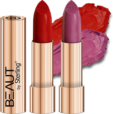 Beaut by Sterling Creamy Matte Long Stay Lipstick Pack Of 2,(M04(Brick Red) - M22(Lilac Mauve), 4 g)