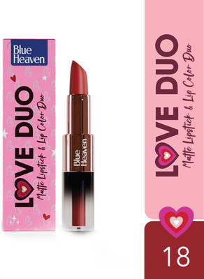 BLUE HEAVEN LOVE DUO MATTE LIPSTICK & LIP COLOR DUO RED 18 1.5ML+4G(MRP249)(RED, 5 g)