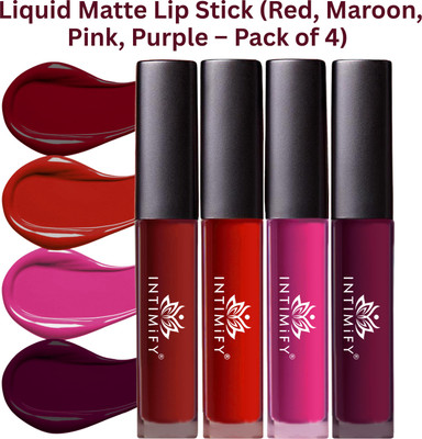 INTIMIFY Liquid Lipstick Pack of 4 with Long Lasting Matte Finish, Hydrating Lightweight(Pink, 16 ml)