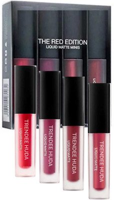 TRENDEE HUDA Waterproof Matte Multicolor Red Edition Mini Lipstick Pack Of 4(Multicolor, 10 ml)