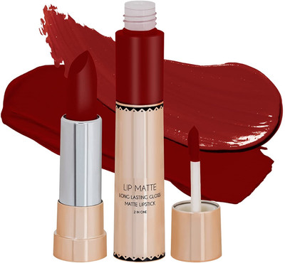 Arcanuy Best Matte liquid and crayon 2 in 1 shine red color lipstick(shiny red, 8 g)