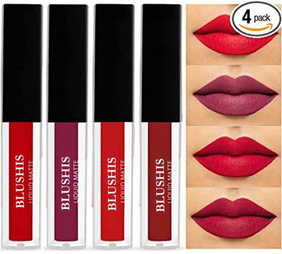BLUSHIS Multicolours Matte Liquid Lipsticks Combo Pack of 4(Multicolour, 16 ml)