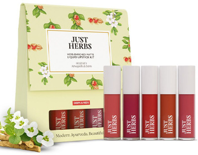 Just Herbs Enriched Liquid Lipstick Kit Set Of 5 Deeps & Reds(Red, 5 ml)