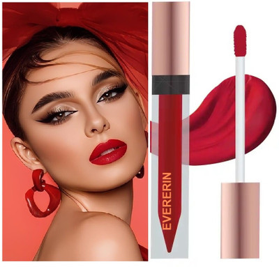 EVERERIN Transfer Proof Matte Finish Highly Pigmented Liquid Lipstick(Crimson Red, 6 ml)