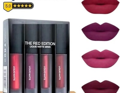 Hezruck 4 in1 Red Shade Velvet Non Transfer Waterproof Lipstick(Red, Violet, Brown, Velvet, 30 ml)