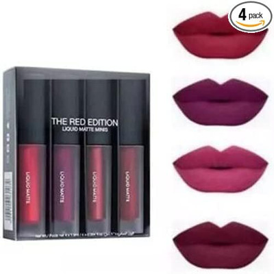 FAIRYFIRST Professional Red Edition Mini Liquid Matte Lipsticks Pack Of 4(Red, 4 ml)