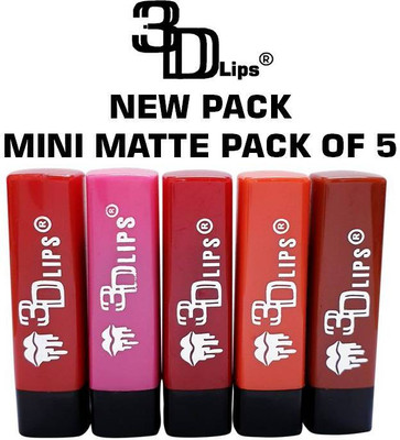 3D-LIPS Mini Matte Lipstick Pack of 5(Mix Color, 3 g)