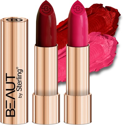 Beaut by Sterling Creamy Matte Long Stay Lipstick Pack Of 2, M02 (Fairy Red) M13 (Love For Pink)(M02 (Fairy Red) - M13 (Love For Pink), 4 g)