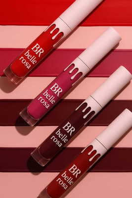 BR Belle Rosa Combo of 4 – Red Edition Mini Liquid Matte Lipsticks, Smudge-Proof(Classic Red, Fuchsia, Dark Wine, Dark Red with Cherry tone, 6 ml)