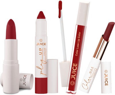 Juice Matte Liquid Lipstick and Lip Crayon Long Lasting Combo Set For Women(Think Pink -M09, Cherry On Top -MCR09, Red Hotness -M09, Red Alert -M09, 11.8 g)