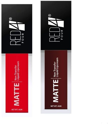 RED4 Non transfer Red & Maroon color lipstick pack of 2(multi, 5 ml)
