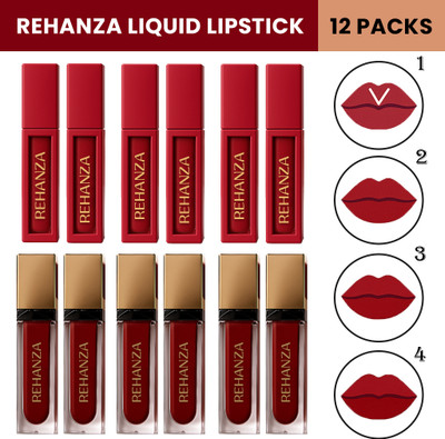 Rehanza Premium Liquid Lipstick Duo Collection - 12 Pack Matte Long Lasting Waterproof(Red, 60 ml)