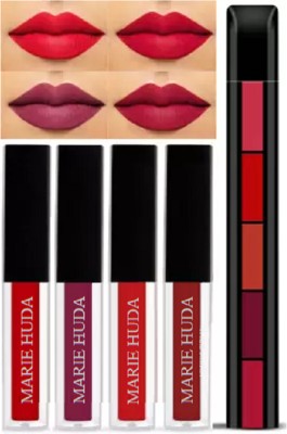 Marie Huda BEAUTY Lipstick Combo Pack of 4Pcs Mini Liquid Lipsticks with 5in1 Fab Lip Color(Red Edition, 30 ml)