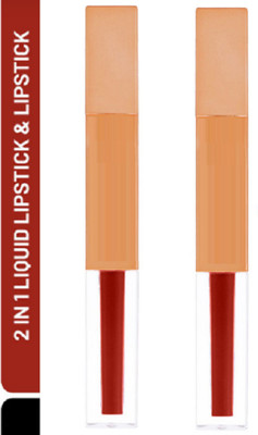 Luipui RED MATTE SMUDGE PROOF 2 IN 1 LIQUID MATTE HIGH PIGMENT LIPSTICK PACK OF 2(MATTE RED, 8 ml)
