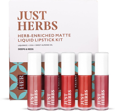 Just Herbs Enriched Liquid Lipstick Kit Set Of 5 Deeps & Reds(Red, 5 ml)