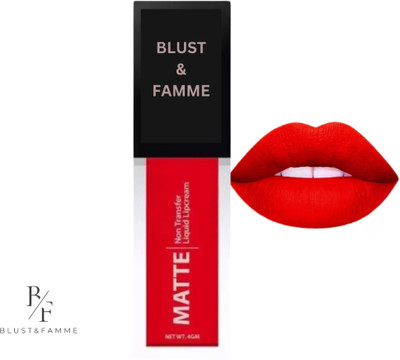 BLUST&FAMME Longwear Non transfer red matte lipstick pack of 1(Black, 10 ml)