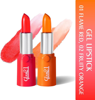 Glam21 Cosmetics Gel Based Ultra-Moisturizing Lightweighted Lipstick with Glossy Shine(Flame Red & Fruity Orange, 7.2 g)
