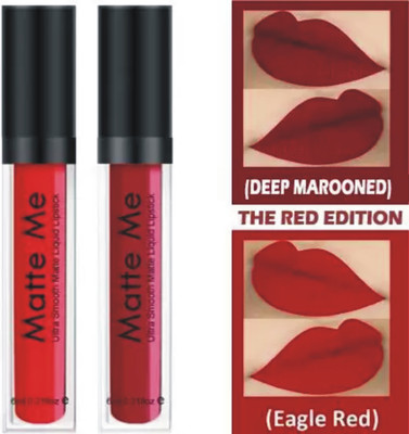 SMIETRZ Non Transfer Waterproof Longlast Matte Liquid Lipstick Combo Pack Of 2(Red, maroon, 16 ml)
