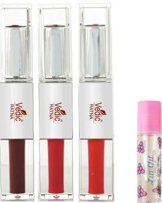 Vedic Ratna 2 in 1 Liquid with Crayon Lipstick Pack of 3 With High Shine Lip Gloss(Multi8, 10 g)