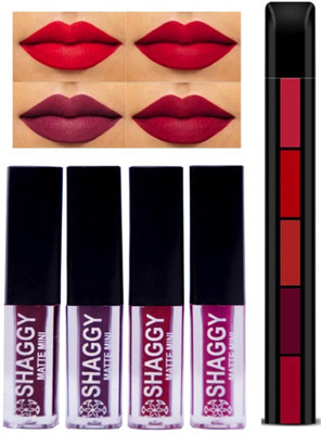 SHAGGY Lipstick Combo Pack of 4Pcs Mini Liquid Lipsticks with 5in1 Fab Lip Color(red, 20 ml)