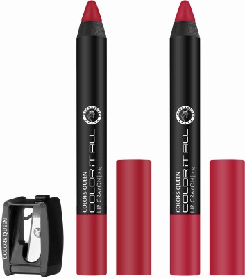 COLORS QUEEN Color It All Long Lasting Lip Crayon Matte Lipstick Combo 2 with Sharpener(Smoke Red & Third Date, 7 g)