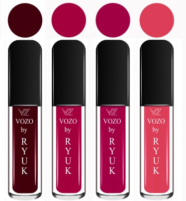 VOZO BY RYUK Liquid Matte Lipstick Soft Smooth Glide on Lips No Paraben VZ210202319(Dark Maroon, Magenta, Magenta, Peach, 12 ml)