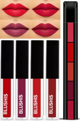 BLUSHIS BEAUTY Lipstick Combo Pack of 4Pcs Mini Liquid Lipsticks with 5in1 Fab Lip Color(RED EDITION, 22 ml)