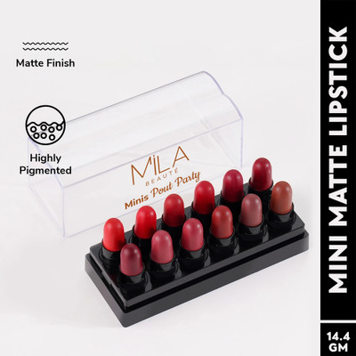 MILA BEAUTÉ Minis Pout Party Matte Lipstick | Highly Pigmented Mini Lipsticks Set of 12 Pcs(Set A, 12 g)