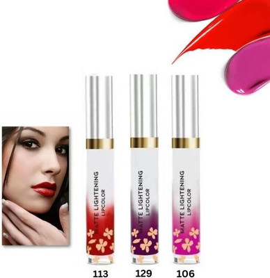RED4 R4 Matte Lightening (113,129,106) multi-color lipstick pack of 3(multi, 10 ml)