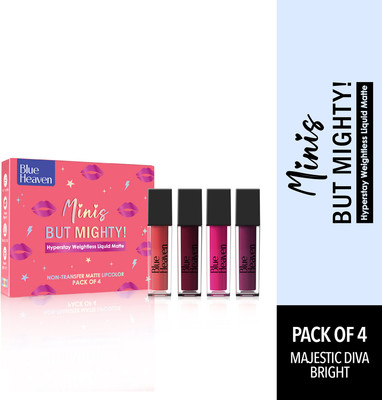 BLUE HEAVEN Minis but Mighty Liquid Matte Lipcolor, for women combo Pack of 4(Majestic Diva Bright Shade Kit, 6 ml)