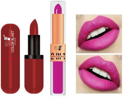RED4 R4 color blast red lipstick+ R4 2in1 pink lipstick 1pcs(maroon, 10 g)
