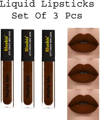 BLUSHIS Non Transfer Smudge Proof Longlasting Sensational Liquid Matte Lipstick Set of 3(DARK BROWN, 12 ml)