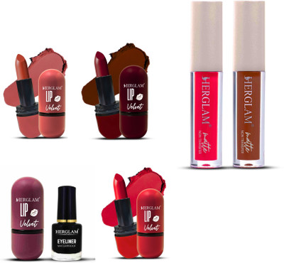 herglam Long Lasting Lipstick Set with Intense Eyeliner(Multicolor, 10 ml)