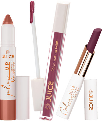 Juice Matte Liquid Lipstick and Lip Crayon Long Lasting Combo Set For Women(Barely There -MCR01, Lovely Lilac -M17, Mauve On! -M13, 7.8 g)