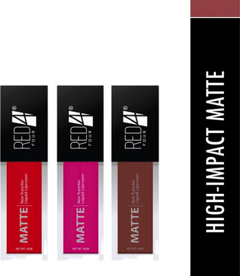 RED4 NT red maroon and pink color waterproof lipstick pack of 3(multi, 5 ml)