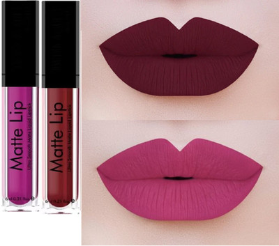 WECHARMERZ Liquid Matte Lipgloss Velvet Matte Waterproof & Smudge proof Lipgloss(6 ml, Rose & Maroon)