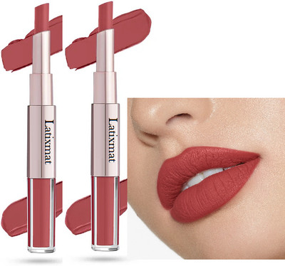 Latixmat Combo Matte Lipstick 2 in 1 Waterproof Long-lasting Moisturizing Lipsticks(PEACH PINK, 14 ml)