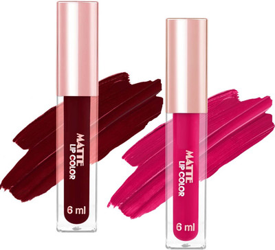 tanvi27 MATTE FINISH & SMUDGE PROOF & KISS PROOF LIQUID LIPSTICK(maroon and pink, 12 ml)