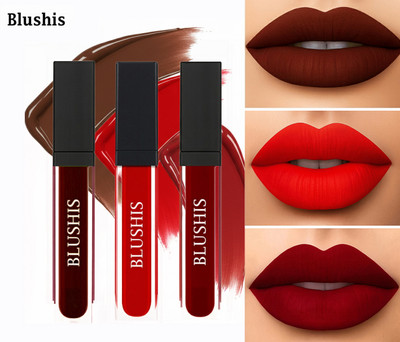 BLUSHIS Kiss-Proof | 3-in-1 Long Lasting | Liquid Matte Lipstick Set(DARK BROWN, MAROON KISS, RED TWIST, 18 ml)