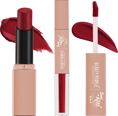 BEAUTY PEOPLE Dual Kiss 2-in-1 Matte Lipstick, Fiery Red, 3.8gm, 4.5ml, Waterproof(Fiery Red, 7.8 ml)