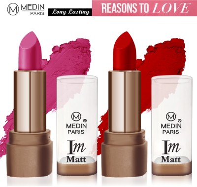 MEDIN Paris Golden Crome Matte Finish lipsticks Long Stay | Intense Color set 4(Purple Apple Red, 10 g)