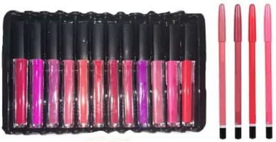 angelie Matte Look Long Lasting Lipsticks Set of 12Pc Multicolor with 4 Matte Lip Liner(MULTICOLOR, 150 ml)