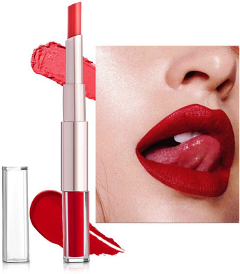 HUZURLU Lipstick with Matte and Moisturizing Gloss(CHERRY RED, 3 ml)