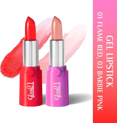 Glam21 Cosmetics Gel Based Ultra-Moisturizing Lightweighted Lipstick with Glossy Shine Formula(Flame Red & Barbie Pink, 7.2 g)