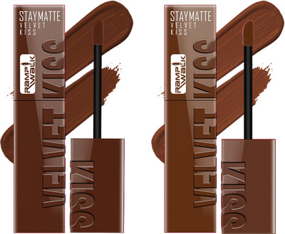 Ramp Walk Velvet Kiss Waterproof & Smudge-Proof Matte Liquid Lipstick Combo Pack of 2(Dark Brown,Chocolate Brown, 7 ml)