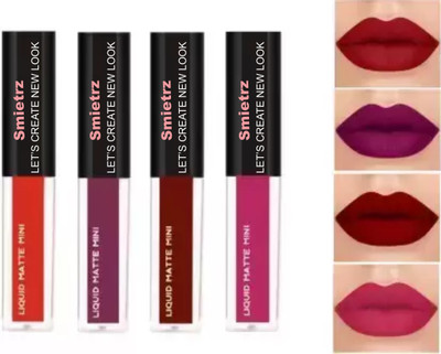SMIETRZ Non Transfer Sensational Liquid Lipsticks Combo set 4 Red(Multicolor, 16 ml)